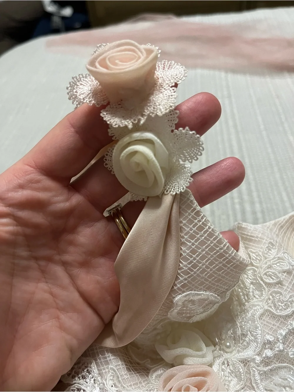 Cream & Blush Tulle Flower Girl Dress with Lace Bodice